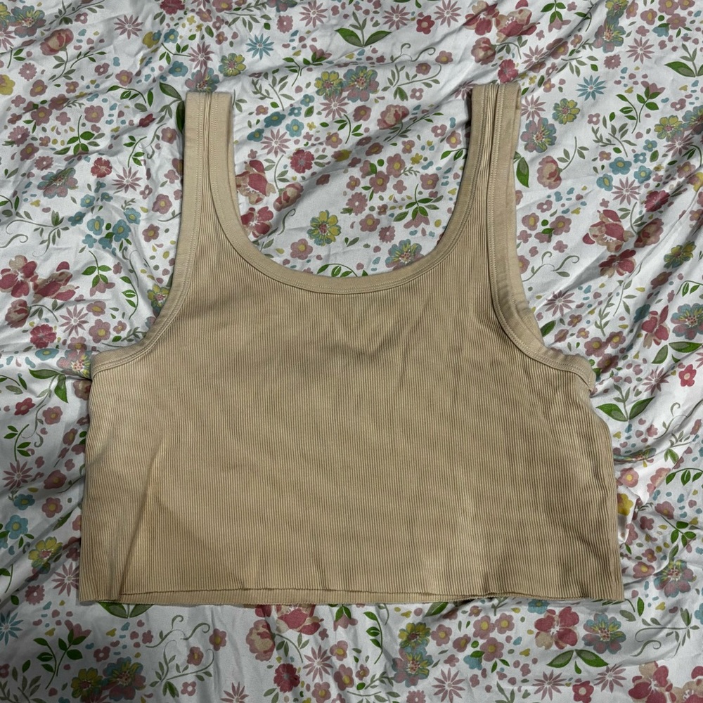 Beige Ribbed Tank Top - Picture 2 of 3